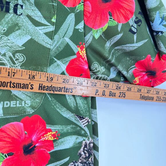 AE SPORT Marines Semper FI Hawaiian Shirt Green Red Men’s Medium NEW - Picture 10 of 12